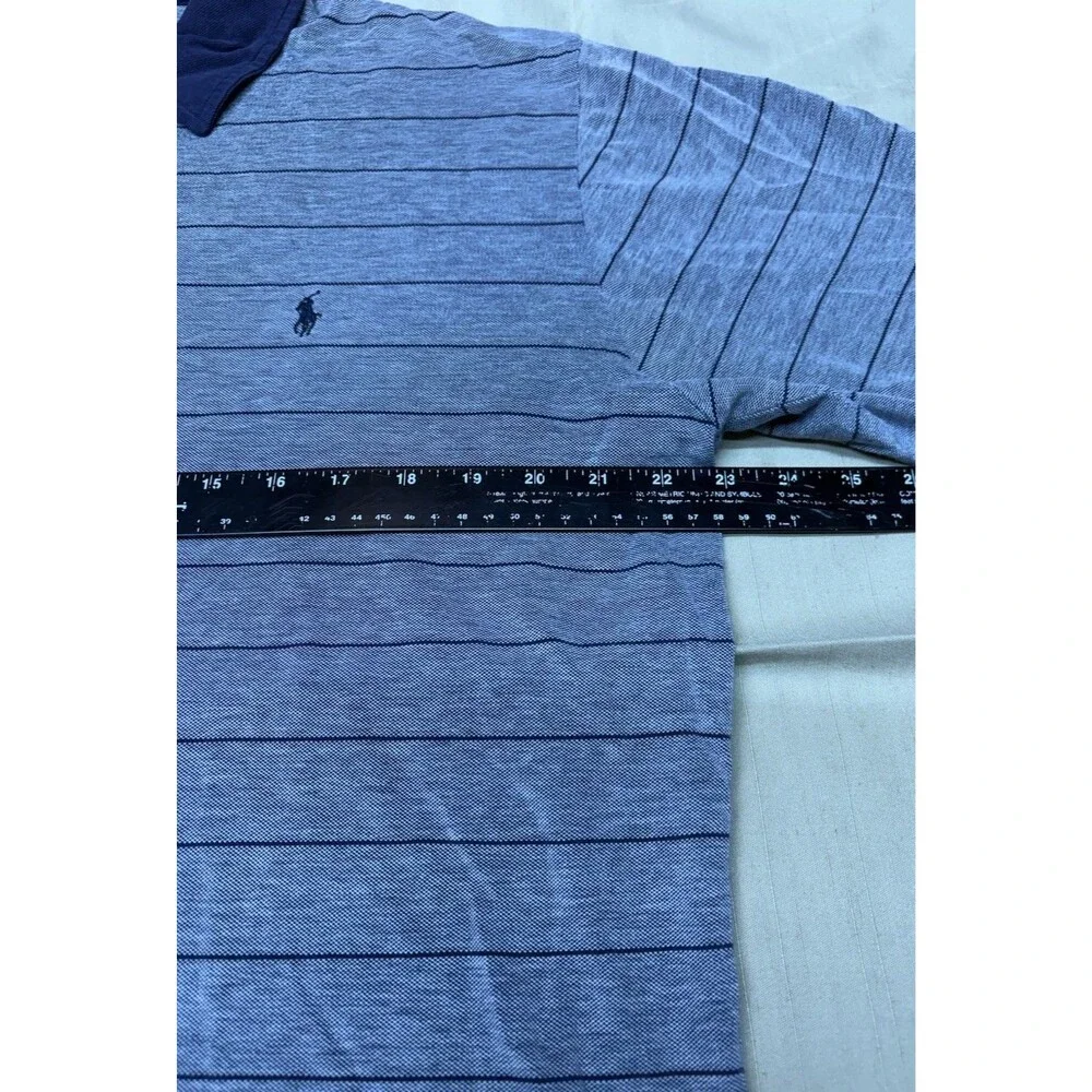Polo Golf Ralph Lauren Shirt Mens L Gray Blue Striped Vintage Short Sleeve Pique